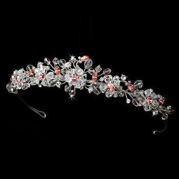 Crystal Bridal Tiara with Pink Accents
