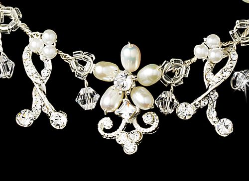 Pearl and Crystal Jewelry & Tiara Set
