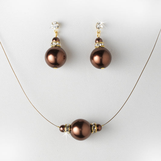 Pearl Necklace Earring Set - Brown