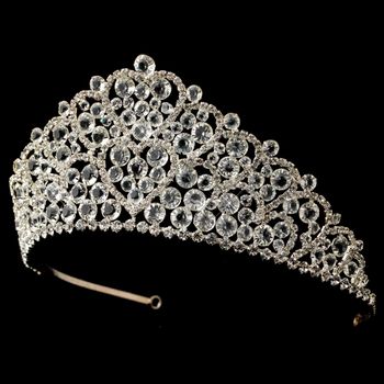 Silver Clear Crystal and Rhinestone Heart Tiara Headpiece