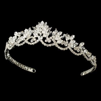 Vintage Inspired Bridal Tiara Rhodium Plate