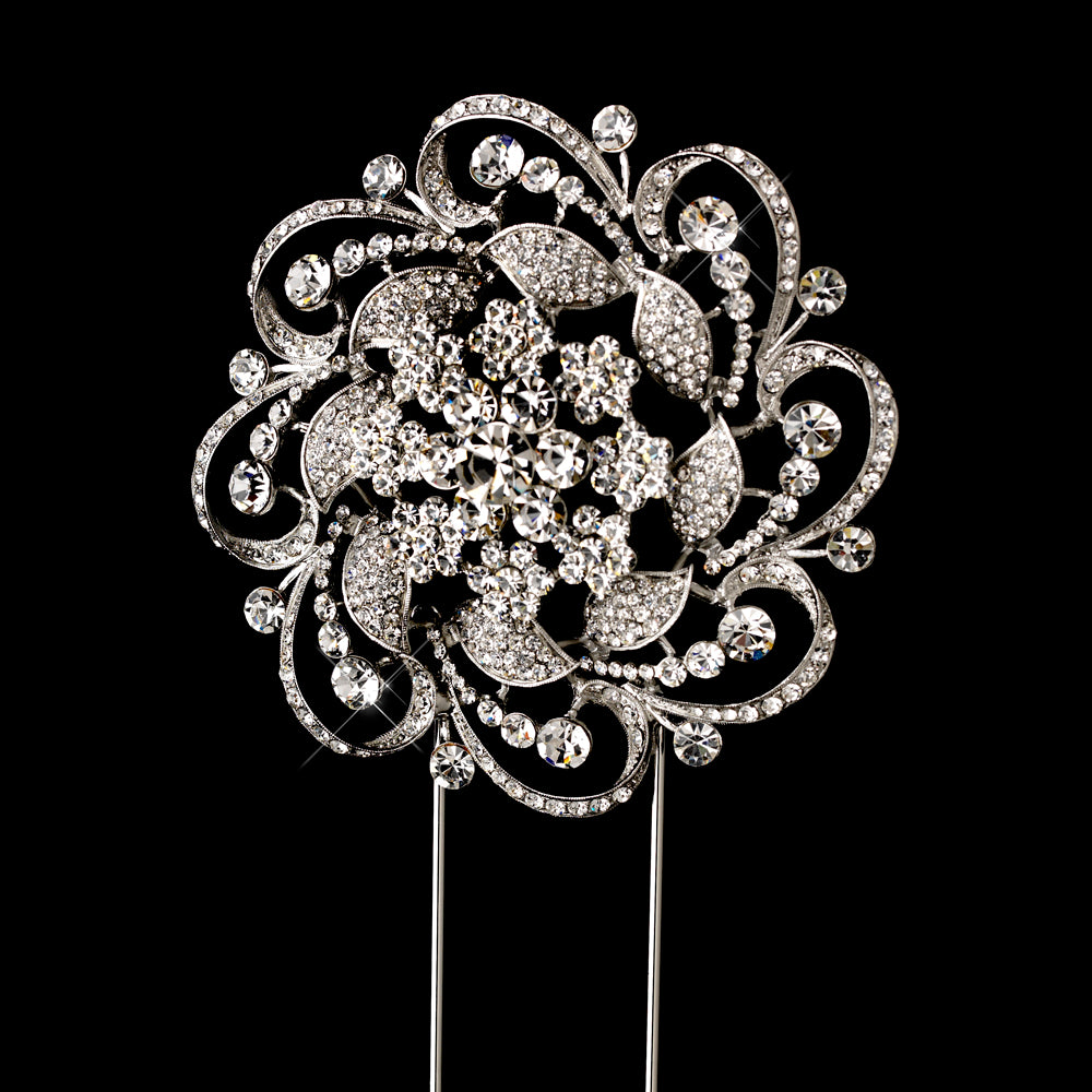 Whirling Rhinestone Covered Flower Cake Topper in Silver